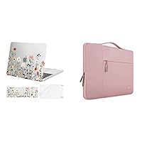 MOSISO Compatible with MacBook Pro 13 inch Case 2016-2020 A2338 M1 A2289 A2251 A2159 A1989 A1706 A1708, Multifunctional Sleeve Bag&Garden Flowers Case&Keyboard Cover&Screen Protector, Transparent&Pink