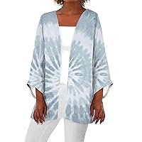 Lightweight Cardigan for Women Summer Printed Beach Cover Up Tops Open Front Blouse Casual 3/4 Sleeve Kimono Cardigan