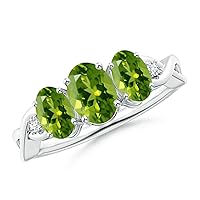 Natural Peridot Three Stone Ring for Women, Girls in Sterling Silver/14K Solid Gold | August Birthstone Jewelry Gift for Her | Birthday | Wedding | Anniversary | Enagagement