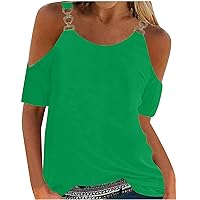 Womens Off Shoulder Short Sleeve Strap Solid Tee Tops Sumemr Crew Neck Fashion Dressy Casual Loose Fit Tee Shirts