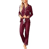 Samring Pajamas Women's Long Sleeve Sleepwear Button Down Pj Sets Soft Loungewear Pajama Set for Women S-XXL