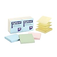 Highland Pop-up Sticky Notes, 3 x 3 Inches, Assorted Pastel Colors, 12 Pack (6549-PUA)