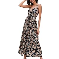 Resort Style Print Closed Waist Dress Bohemian Loose Suspender Dress for Women
