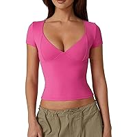 Crop Tops for Women 2024 Summer Y2k Trendy Solid Tank Tops Slim Fit Casual Basic Going Out Top Tight T Shirts