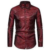 Men Autumn Long Sleeve Button Down Dress Shirts Party Dance Stage Prom Slim Fit Shirt