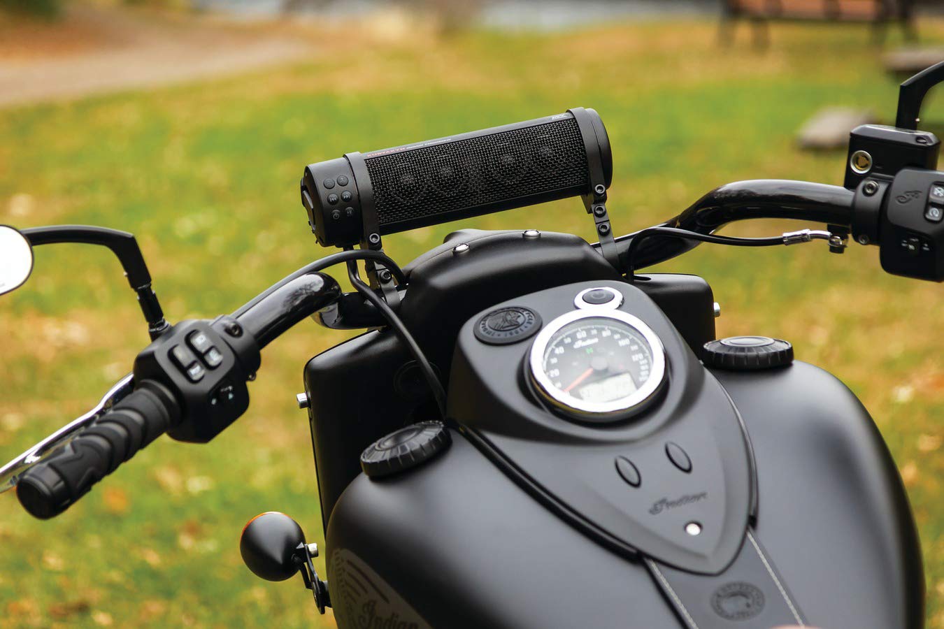 Kuryakyn 2720 MTX Road Thunder Weather Resistant Motorcycle Sound Bar Plus: 300 Watt Handlebar Mounted Audio Speakers with Bluetooth, USB Power Charger, Satin Black