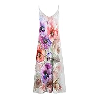 Fashion Spaghetti Strap Maxi Dresses Women Floral Summer Sleeveless V Neck Beach Dress Casual Flowy Long Sundress