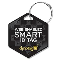 Dynotag® Web Enabled Smart Deluxe Steel Property ID Tag + Steel Ring, with DynoIQ™ & Lifetime Recovery Service. Hexagon (Black)
