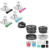 Odoland Bundle - 2 Items 25pcs Stainless Steel Utensils Camping Tableware Kit and 15pcs Camping Cookware Mess Kit