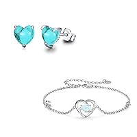 925 Sterling Silver I Love You to The Moon and Back Bracelet，Heart Turquoise Earrings，Opal/Turquoise Jewelry Gift for Women Girls