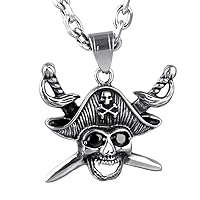Stainless Steel Necklace Men's Jewelry Domineering Titanium Steel with Black Zircon Pirate Pendant