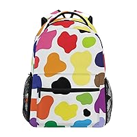 ALAZA Colorful Cow Print Rainbow Spot Backpack Purse with Multiple Pockets Name Card Personalized Travel Laptop School Book Bag, Size S/16 inch