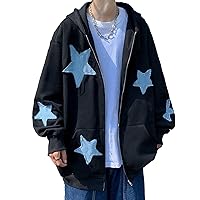 Star Hoodie Men Y2K Harajuku Grunge Jacket Casual Oversized Sweatershirt Cute Cardigan Alt Streetwear