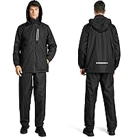 SWISSWELL Black Men's Waterproof Golf Rain Suit Rain Gear Jacket and Pant Outdoor Lightweight Hooded Raincoat XL