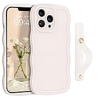 GUAGUA for iPhone 13 Pro Max Case 6.7 Inch Cute Curly Wave Shape iPhone 13 Pro Max Phone Case with Adjustable Wristband Slim Soft TPU Shockproof Protective Strap Case for iPhone 13 Pro Max, White