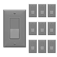 ENERLITES 3-Way Decorator Paddle Switch with Wall Plates, Gloss Finish, Three Way, Copper Wire Only, Grounding Screw, Residential Grade, 15A 120-277V, UL-Listed, 93150-GYWP-10PCS, Grey 10 Pack