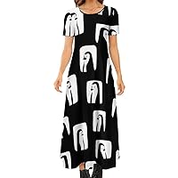 Cute Penguin Women's Summer Casual Short Sleeve Maxi Dress Crew Neck Printed Long Dresses