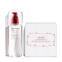 Shiseido Treatment Softener (150 mL) + Facial Cotton Pads (Includes 165 Squares) - Balances & Hydrates for Smooth, Refined Skin - For Normal & Combination to Oily Skin
