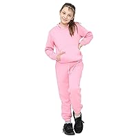 Kids Girls Plain Baby Pink Hooded Hoodie Tracksuit Jogging Suit Joggers 5-13 Yrs