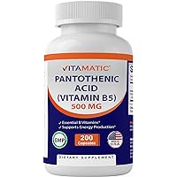 Vitamatic Pantothenic Acid (Vitamin B5) 500 mg 200 Capsules