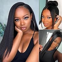 Beauty Forever 13x4 Pre-Everything Glueless Frontal Yaki Straight Lace Front Human Hair Wig,Bye Bye Knots Pre Bleached Ear to Ear Pre Cut Kinky Straight Lace Wig Pre Plucked 150% Density 16inch
