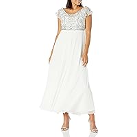 J Kara Women's Back and Front Cowlneck Beaded Short Sleeve Gown