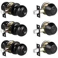 KNOBWELL 3 Pack Keyed Alike Entry Door Knobs and Single Cylinder Deadbolt Lock Combo Set Security for Exterior and Front Door, Keyed Entry Door Locksets with Deadbolt, Matte Black Finish