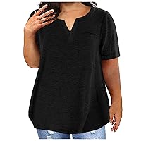 Women's Plus Size Tunic Tops Casual Solid Short Sleeve Round Neck Ruffle Pleated Blouses Summer Comfort T Shirts