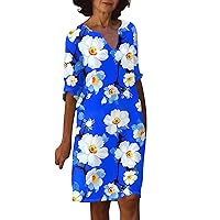 Floral Dress for Women, Women's Casual V-Neck Half Sleeve Flower Summer Dresses, S XXXL