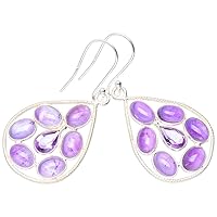 Natural Amethyst Handmade Unique 925 Sterling Silver Earrings 1.75