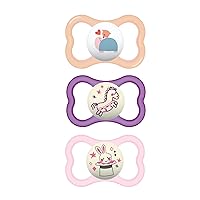 MAM Air Day & Night Baby Pacifier, for Sensitive Skin, Glows in The Dark, 3 Pack, 16+ Months, Girl,3 Count (Pack of 1)