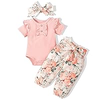 JOPGEEY Newborn Infant Baby Girl Clothes Summer Outfits Short Sleeve Romper Pants Set Cute Toddler Girl Clothes