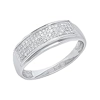 Round White Diamond Iced Out Stackable Wedding Band for Her (0.14 ctw, Color I-J, Clarity I2-I3) in 925 Sterling Silver