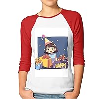 Women's 3/4 Sleeve Shirts Baseball Tee Cartoon Birthday Gift Raglan Shirts Casual Tops Comfy Blouses