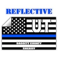 Reflective Daggett County Utah UT Thin Blue Line Stealthy Old Glory USA Flag | Honoring Law Enforcement Officers Sheriffs | County State Decal Bumper Sticker 3M Vinyl 3