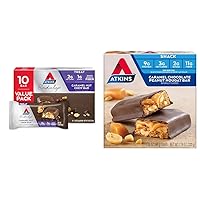 Atkins Endulge Caramel Nut Chew Bar 10 Count and Caramel Chocolate Peanut Nougat Snack Bar 5 Count Bundles