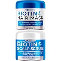 Biotin Hair Mask - Volume Boost and Deep Conditioner for Dry, Damaged Hair - Hydrating Repair Treatment for Women and Men and Biotin Scalp Scrub - Exfoliator Treatment for Dry Hair and Itchy Scalp