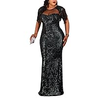 Cololura Sexy Sequin Tassel Mesh Perspective Party Cocktail Bodycon Evening Club Maxi Dress