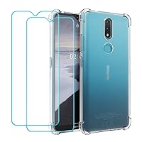 Ytaland for Nokia 2.4 Case,with 2 x Tempered Glass Screen Protector. (3 in 1) Crystal Clear Soft Silicone Shockproof TPU Transparent Bumper Protective Phone Case Cover