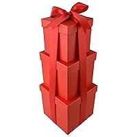 Homeford Nested Square Gift Boxes, Red, 5-inch, 6-inch, 7-inch, 3-piece, 1.5-inch Red Satin Ribbon