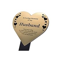 Husband Memorial Remembrance Plaque Stake, Hearts Design - Gold/Silver/Copper, Waterproof, Outdoor, Grave Marker, Tribute, Plant Marker (Gold)