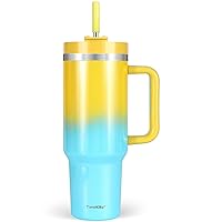 40 oz Tumbler with Handle, H2.0 Rainbow Paint Insluated Tumbler with Lid and Straw, Double Wall Vacuum Stainless Steel Travel Mug Iced Coffee Cup Gift, Keeps Drinks Cold for 34 Hours, Beach