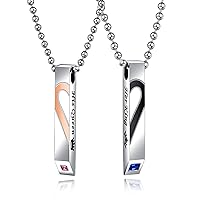 Valentine Gifts Stainless Steel His Queen and Her King Matching Heart Relationship Pendant Necklaces for Couple Lover, 2pcs