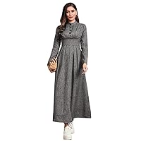 Midi Dresses for Women Mock Neck Button Front Dress midi Dresses for Women (Color : Gray, Size : Medium)