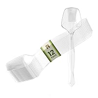 12 Pack Plastic Serving Spoons For Buffet - Clear Plastic Serving Utensils For Hot And Cold Food - Disposable Serving Utensils For Parties, Holidays And Gatherings - Heavy Duty Plastic Serving Spoon
