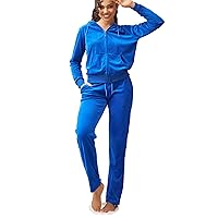 Velour Tracksuit Womens Sweatsuit Set - Athletic Zip Up Hoodies and Sweatpants Outfits with Stripes