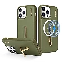 CUSTYPE for iPhone 13 Pro Max Case with Stand, Compatible with Wireless Charging, [2-Way Stand] Metal Holder Kickstand,Slim Fit Leather Shockproof Protective Case for iPhone 13 Pro Max 6.7inch-Green