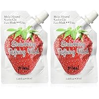 Primal Elements Face Mask, Clay Mud Facial Treatment, Reduce Pores & Treat Blackheads, Multi-Use Package, 1.18 oz - Strawberry Refining (Pack of 2)