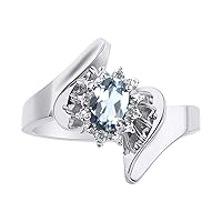 Diamond & Aquamarine Ring Set In Sterling Silver - Diamond Halo - Color Stone Birthstone Ring