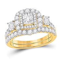 Jewels By Lux 14K Yellow Or Two-Tone Gold Princess Diamond Bridal Wedding Ring Band Set 2 Cttw, Womens Size: 5-10